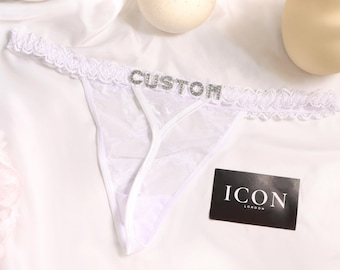 Custom Name Bridal Thong, Personalized Wedding Lingerie, Bride Gift, Honeymoon Underwear, Sexy Lace Thong, Custom Bridal Panties