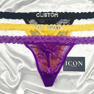 Tanga con nombre personalizado, Tanga con nombre personalizado, Tanga de encaje con nombre personalizado y letra con dije, Regalo para él