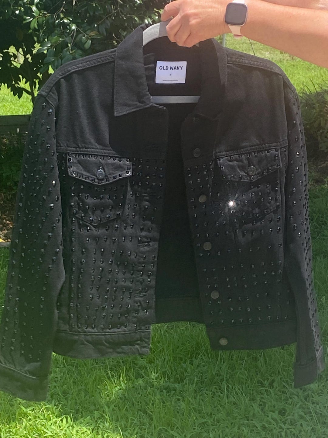Black Jacket With Rhinestones Sleeves and Side Front - Etsy