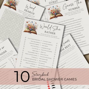 Storybook Brautdusche Spiele bearbeitbar, einzigartige Party Vorlagen, sofortiger Download für unvergessliche Feiern, neues Kapitel beginnt WS010