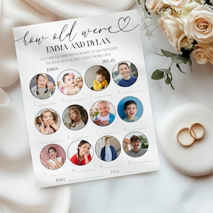 How Old Were They Bridal Shower Game, Guess the Age Printable, Instant Download, Couples Shower Game Template