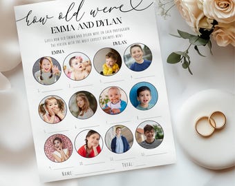 How Old Were They Bridal Shower Game, Guess the Age Printable, Instant Download, Couples Shower Game Template