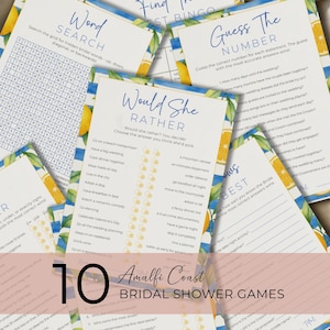 Amalfi Coast Bridal Shower Games Template, Editable Mediterranean Citrus Games, Printable Fun for Guests WS014