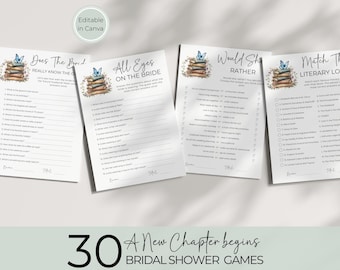A New Chapter Begins Bridal Shower Games, Editable Storybook Bundle, Vintage Floral Digital Download Activities, Canva Template WS007
