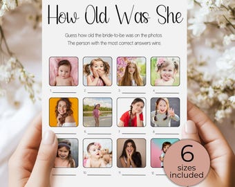 How Old Was The Bride Game, Editable Bridal Shower Template, Guess Her Age, Printable Photo Game, Fun Activity