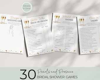 Pearls and Prosecco Bridal Shower Games Bundle, Fun Editable Templates for Champagne Party Activities, Instant Download WS004