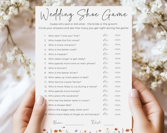 Wildflower Wedding Shoe Game: He Said She Said Bridal Shower (Digital Download, Editable Template)