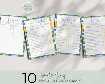 Amalfi Coast Bridal Shower Games Template, Editable Mediterranean Citrus Games, Printable Fun for Guests WS014
