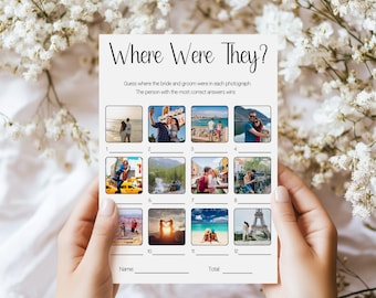 Juego "¿Dónde estaban?": Juego de fotos editables para despedida de soltera (plantilla de Canva)