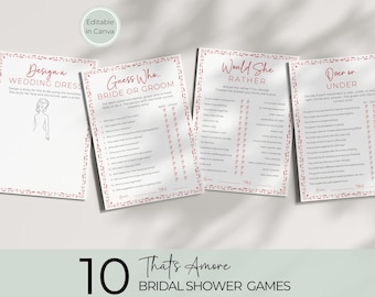Giochi per addio al nubilato That's Amore: tema italiano (modello Canva stampabile e modificabile)