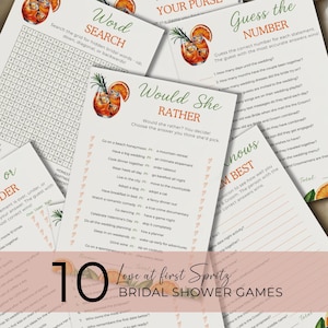 Love at First Spritz Bridal Shower Games, Citrus Editable Games, Fun Printable Bridal Shower Activities Pack WS003