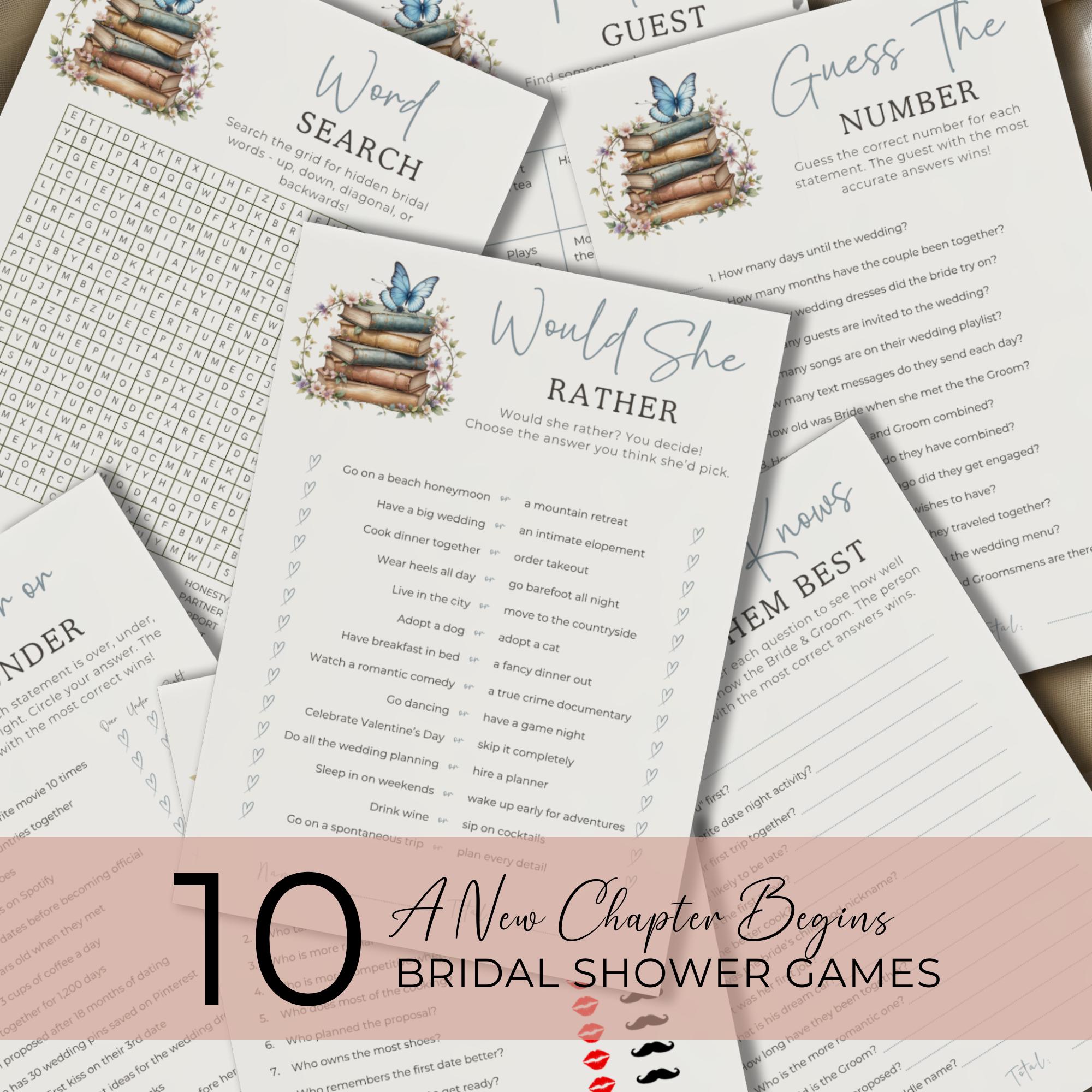 A New Chapter Begins Bridal Shower Games, Printable Storybook Bundle, Fun Activities for Your Special Day WS007