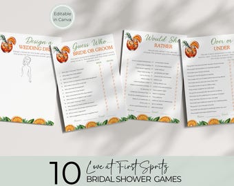Juegos de despedida de soltera "Amor a Primera Vista", juegos editables con cítricos, paquete de actividades imprimibles para despedida de soltera WS003