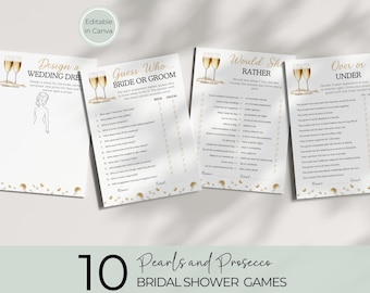 Pearls & Prosecco Bridal Shower Games Bundle: Editable Templates (PDF Download)