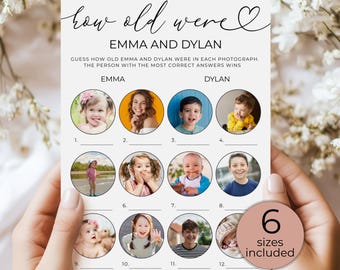 How Old Were They Bridal Shower Game, Guess the Age Printable, Instant Download, Couples Shower Game Template