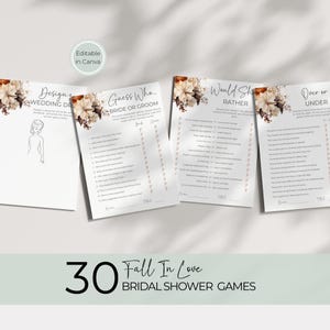 Fall in Love Bridal Shower Games Set, Editable Floral Autumn Game, Printable Bridal Shower Bundle, Fun Activities for Your Special Day WS022