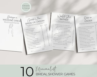 Minimalist Bridal Shower Games Bundle, Printable Editable Bridal Game Templates, Fun Modern Shower Activities WS015
