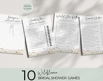 Wildflower Bridal Shower Games, Love is in Bloom, Editable Canva Templates, Printable Floral Games for Fun Bridal Activities WS020