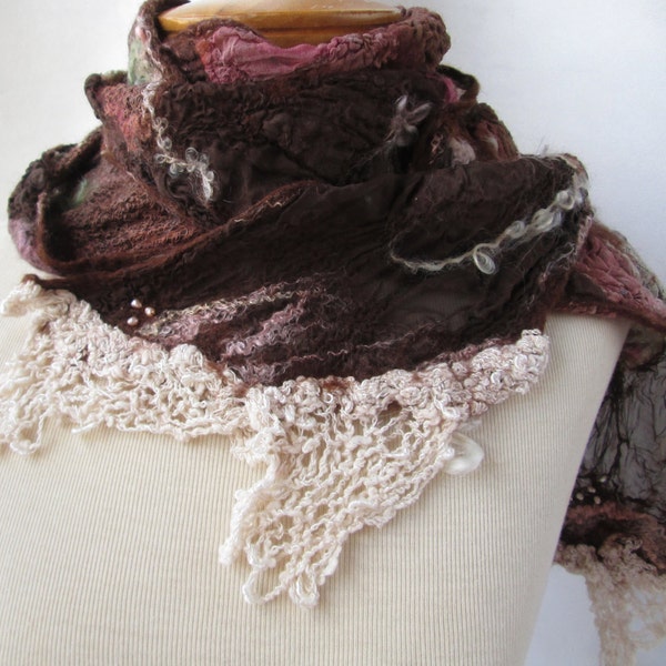 Nuno felted scarf in brown and beige