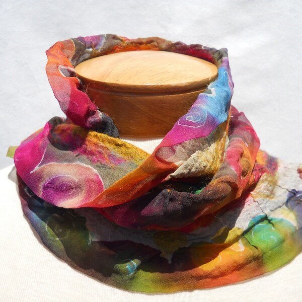 Nuno felted scarf in warm tones