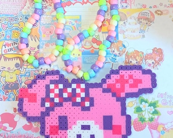 Bonbonribbon Kandi Necklace - Rainbow Kawaii Perler, Beaded Jewelry, Harajuku Decora Accessories