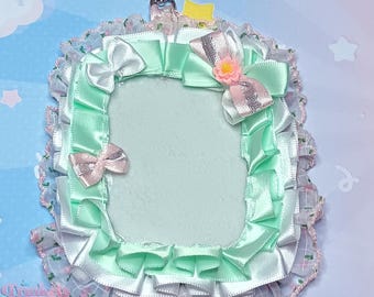 Mint Pink Ribbon Toploader - Kawaii Ita Bag Keychain, Oshikatsu Deco Frame, Photocard Holder