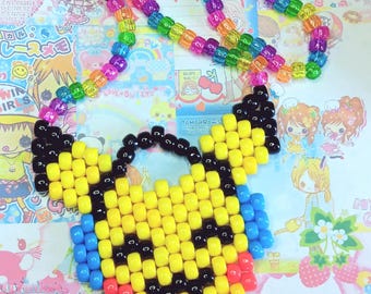 Pikachu with Headphones Kandi Necklace - Rainbow Glitter, Kawaii Charm, Beaded Jewelry, Harajuku Decora Accessories