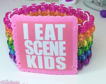 I Eat Scene Kids Kandi Cuff - Rainbow Kawaii Bracelet, Beaded Jewelry, Harajuku Decora Accessories