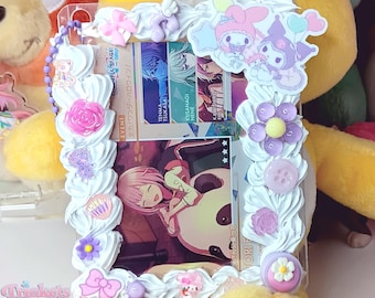 Pink and Purple Decoden Toploader - Kawaii Ita Bag Keychain, Oshikatsu Deco Frame, Photocard Holder