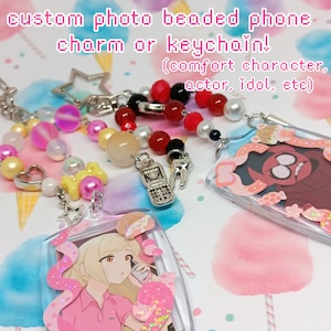 Custom Photo Beaded Phone Charm or Keychain - Handmade Bag Clip Trinket Cartoon Anime Comfort Character Yumeship Selfship Accessory