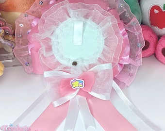 Pink Flowers Ita Bag Rosette - Accessory for 58mm Pins, Kawaii Button Holder, Ribbon Merch Display