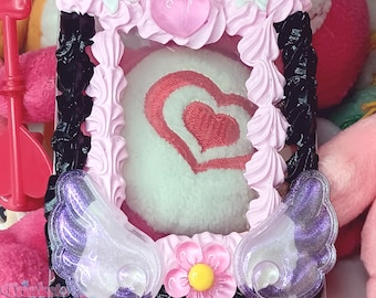 Pink & Black Angel Decoden Toploader - Kawaii Ita Bag Decor, Oshikatsu Frame, Photocard Deco Holder