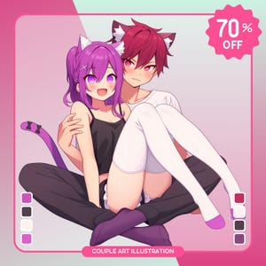 Retrato de anime personalizado, retrato de família, casal de anime, comissão de anime, presente de casal, aniversário, aniversário, presente para ela, dias de Páscoa
