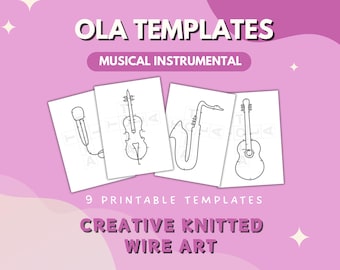 Sjablonen voor draadkunst muziekinstrumenten: buiggids (afdrukbaar patroon)