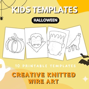 Halloween Knitted Art Templates, DIY Craft, Wire Bending Guide, Crochet Patterns, Tricotin Shapes, Home Art Decoration Ghost Shape Decor Bat