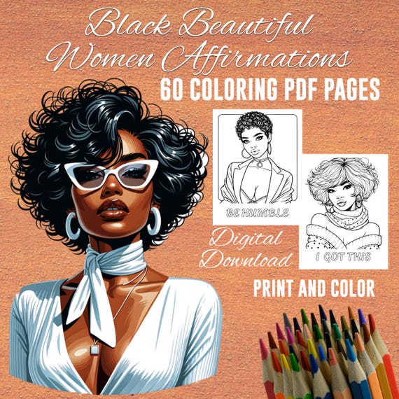 Black Women Affirmations Coloring Pages: Afro Style (Digital Download)
