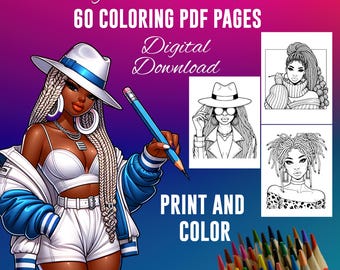 Afro Style Black Women Coloring Book: 60 Printable Pages (Digital Download)