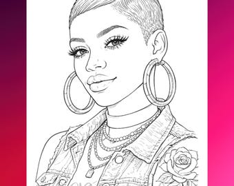 Black Woman Coloring Page: Afro Style Art PDF Digital Download 8.5x11in