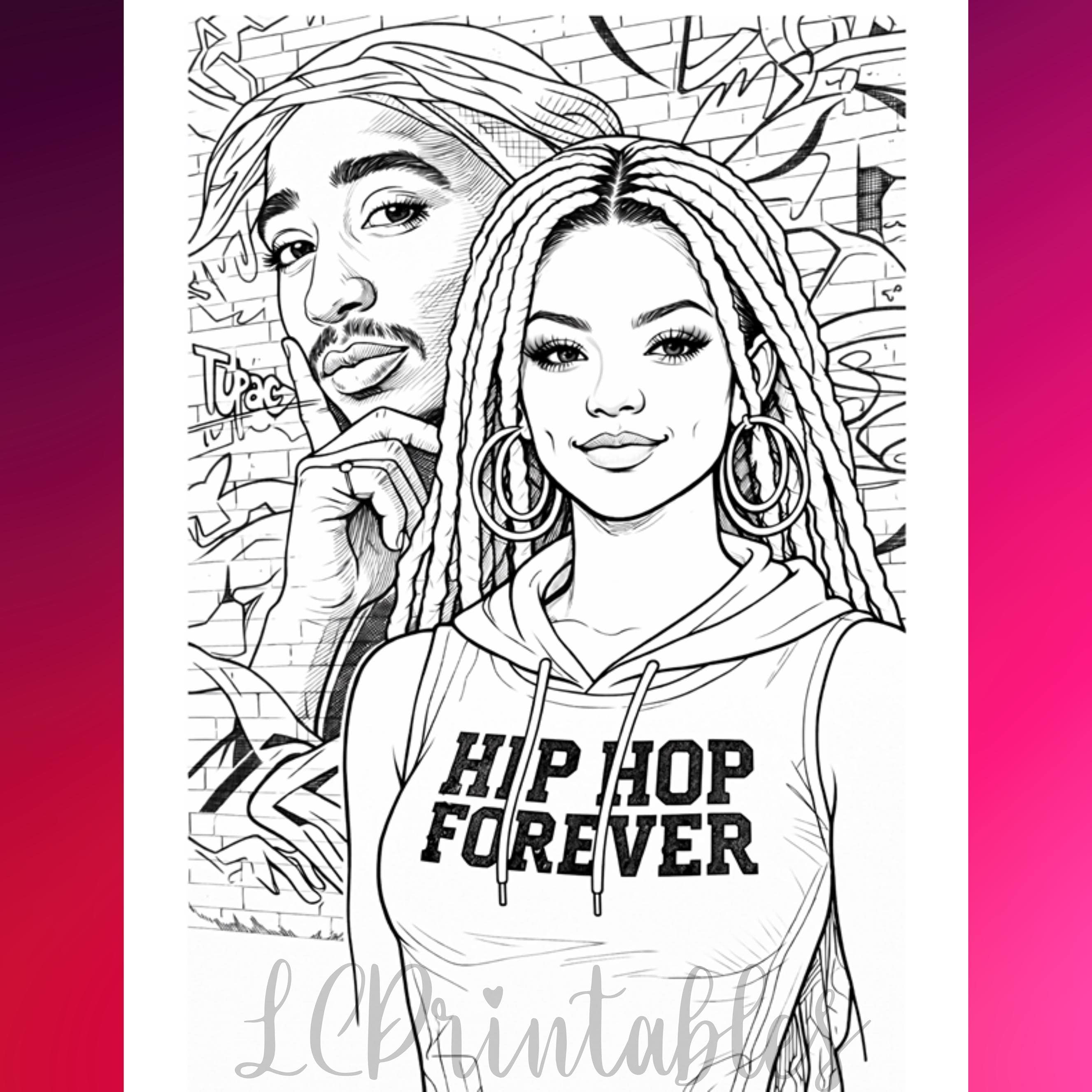 Black Woman Hip Hop Coloring Page: Afro Style Printable Digital ...