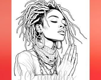 Página para colorear de mujer negra: Arte de estilo afro, descarga digital