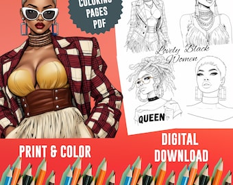 Schwarze Frauen Malbuch: 60 Afro-Beauty Seiten (Digitaler Download)