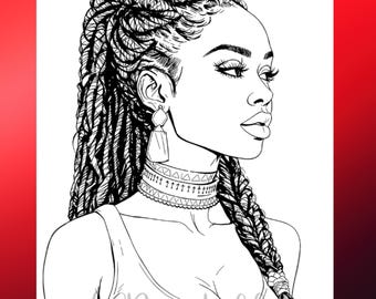 Black Woman Coloring Page: Afro Style Art Printable