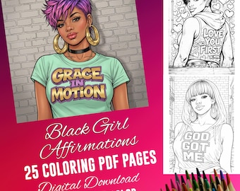 Kleurplaten Black Girl Affirmations, afdrukbare pdf voor volwassenen in afrostijl