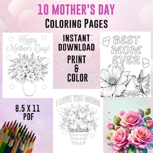 Happy Mother&#39;s Day Coloring Pages, Coloring Activity, Mother&#39;s Day Gift