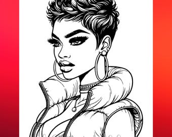 Afro Black Girl Coloring Page: Stylish Woman Printable (PDF Download)