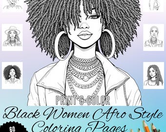 60 Black Women Coloring Pages: Afro Style Art (Printable Digital Download)
