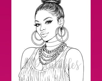 Black Woman Coloring Page Afro Style Black Girl Printable Digital Download