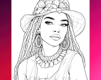 Schwarze Frau Färbung Seite Afro-Stil druckbare digitale Download