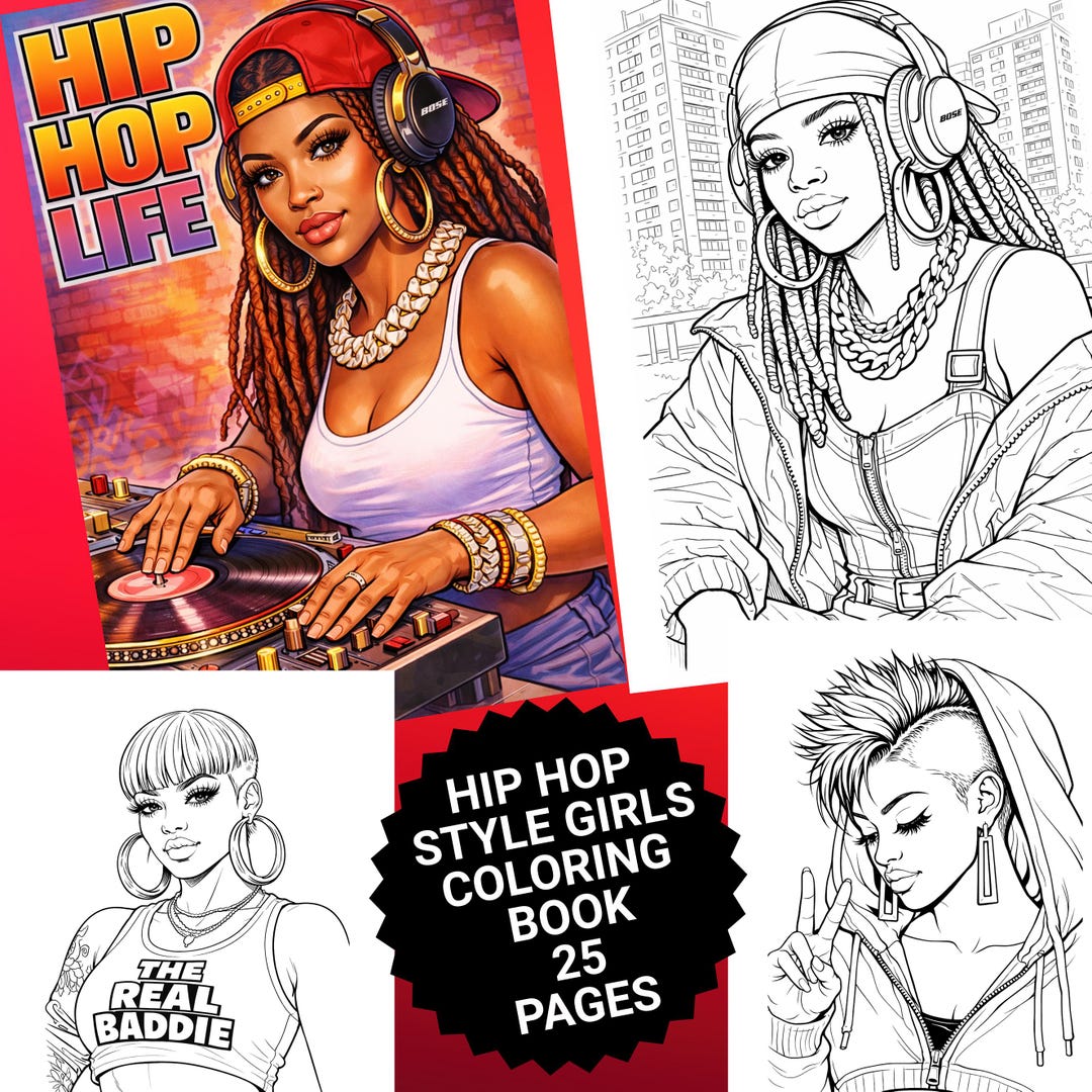 25 Hip Hop Girls Coloring Pages, Urban Street Style Adult Coloring ...