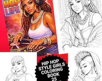 25 Hip Hop Girls Coloring Pages, Urban Street Style Adult Coloring Printable PDF